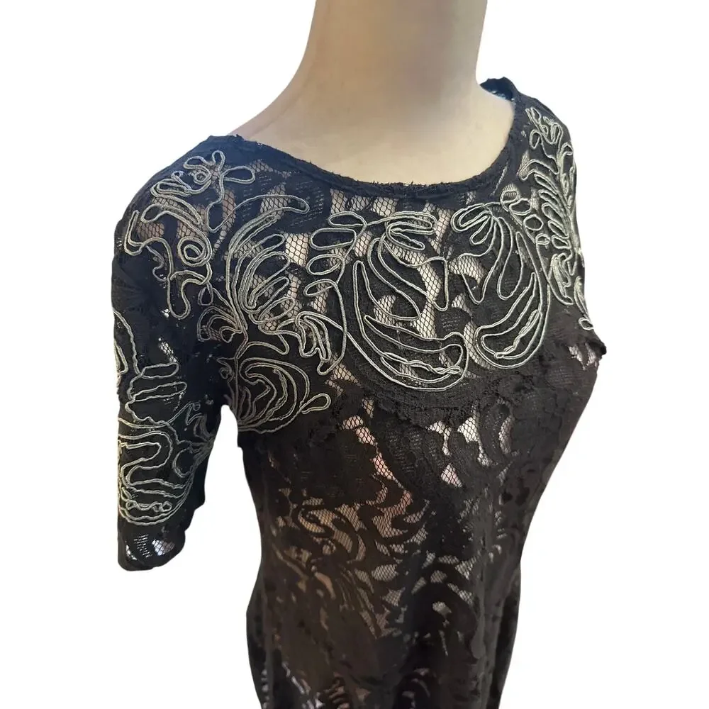 Free People Black Sheer Lace Mini Dress - Size Small